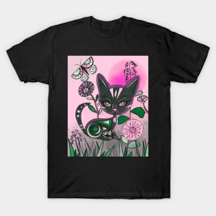 Mid Century Style Black Cat Art T-Shirt
